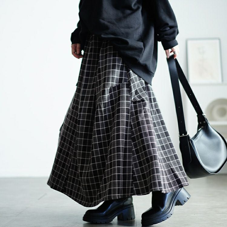 大きいサイズ レディース アシメ切り替えチェックスカート　sw-0666