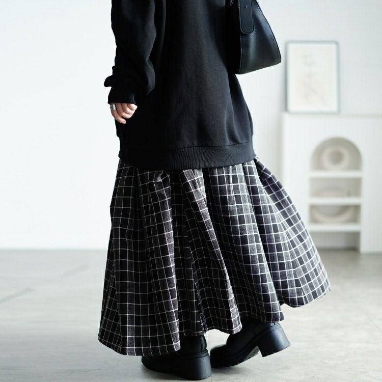 大きいサイズ レディース アシメ切り替えチェックスカート　sw-0666