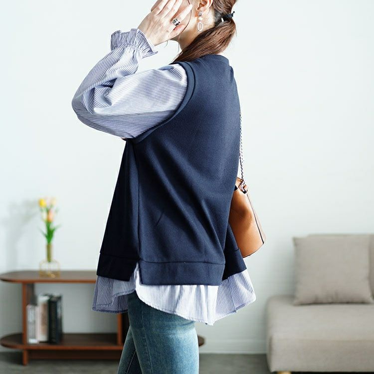 大きいサイズ レディース フェイクベストストライププルオーバー　cast-5546033