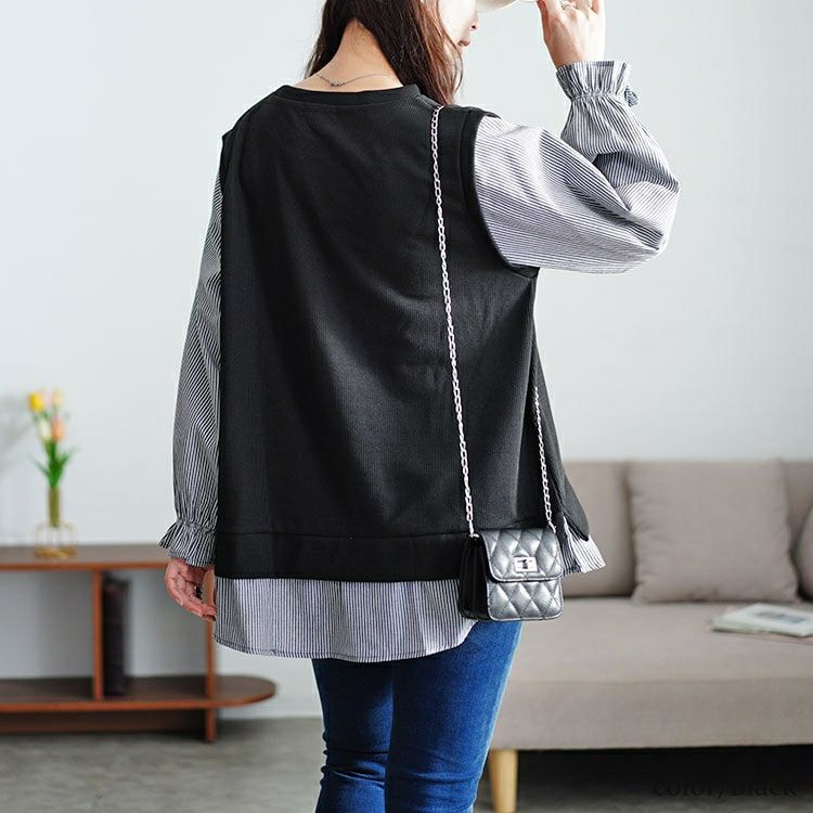 大きいサイズ レディース フェイクベストストライププルオーバー　cast-5546033