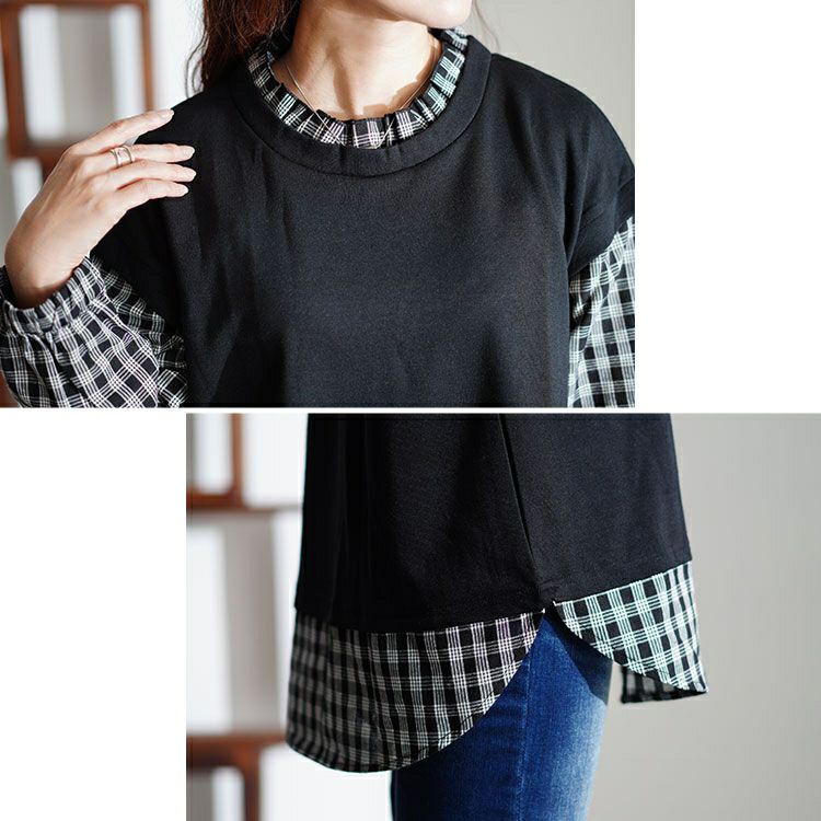 大きいサイズ レディース フェイクレイヤードチェックプルオーバー　cast-5546036
