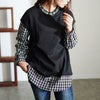 大きいサイズ レディース フェイクレイヤードチェックプルオーバー　cast-5546036 ブラック