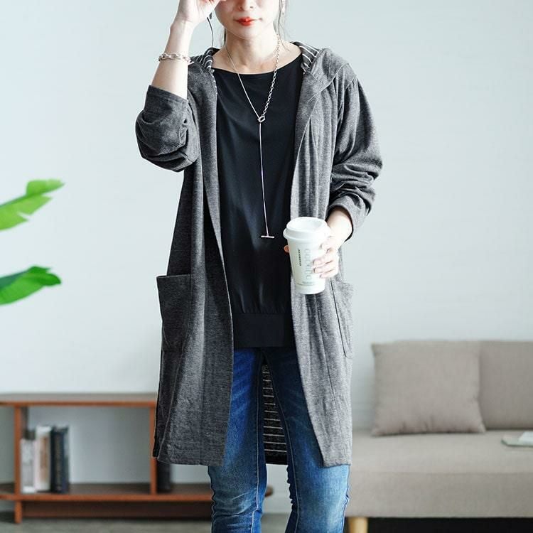 大きいサイズ レディース フード付きトッパーカーディガン　cast-5546030 グレー