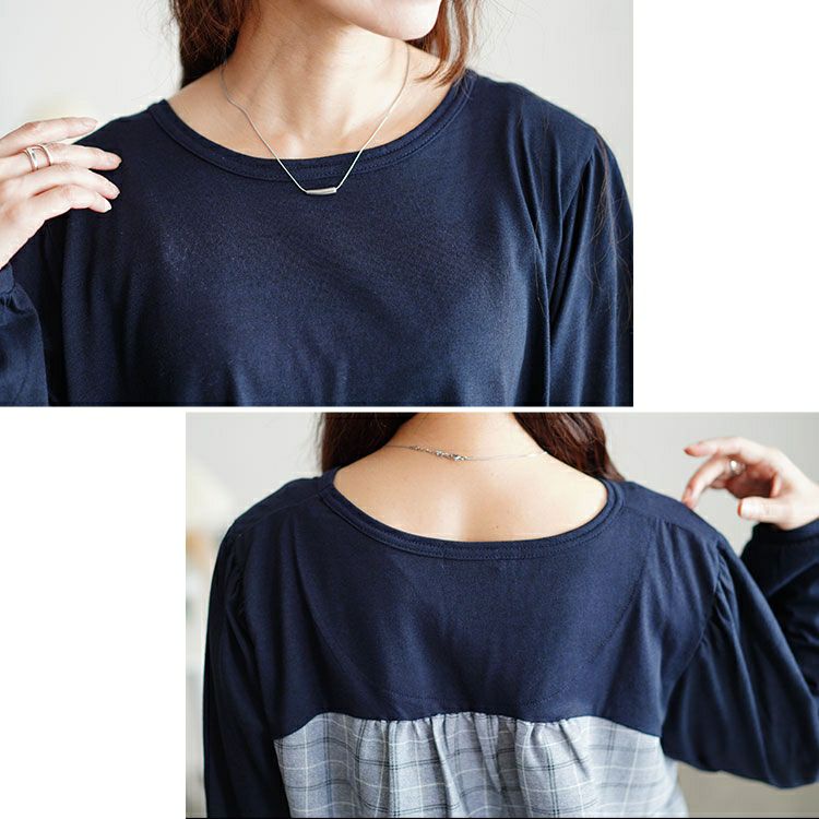 大きいサイズ レディース 後ろチェック切り替えチュニック　cast-5546034 【メール便可】