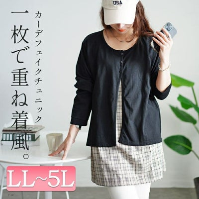 大きいサイズ レディース フェイクレイヤードチェックプルオーバー　cast-5546028