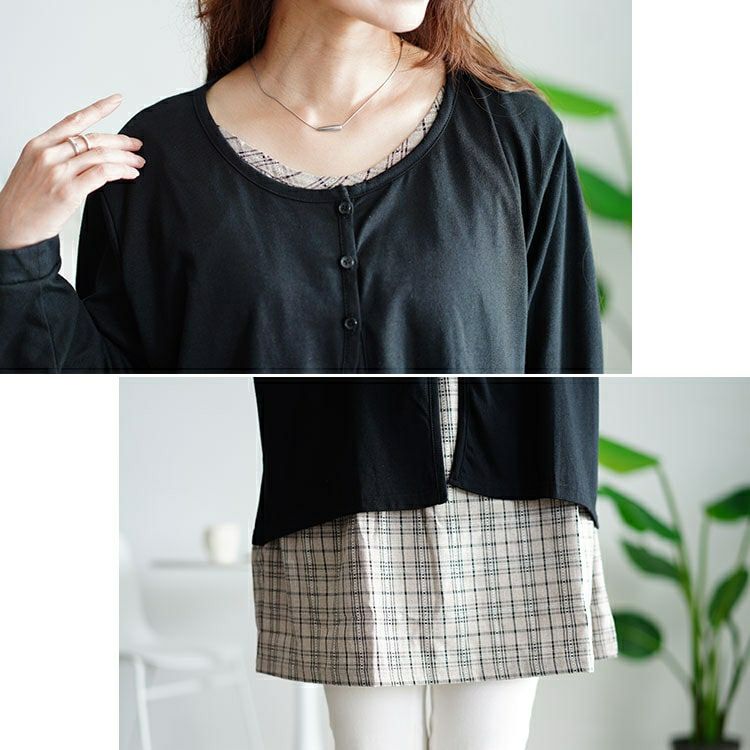 大きいサイズ レディース フェイクレイヤードチェックプルオーバー　cast-5546028