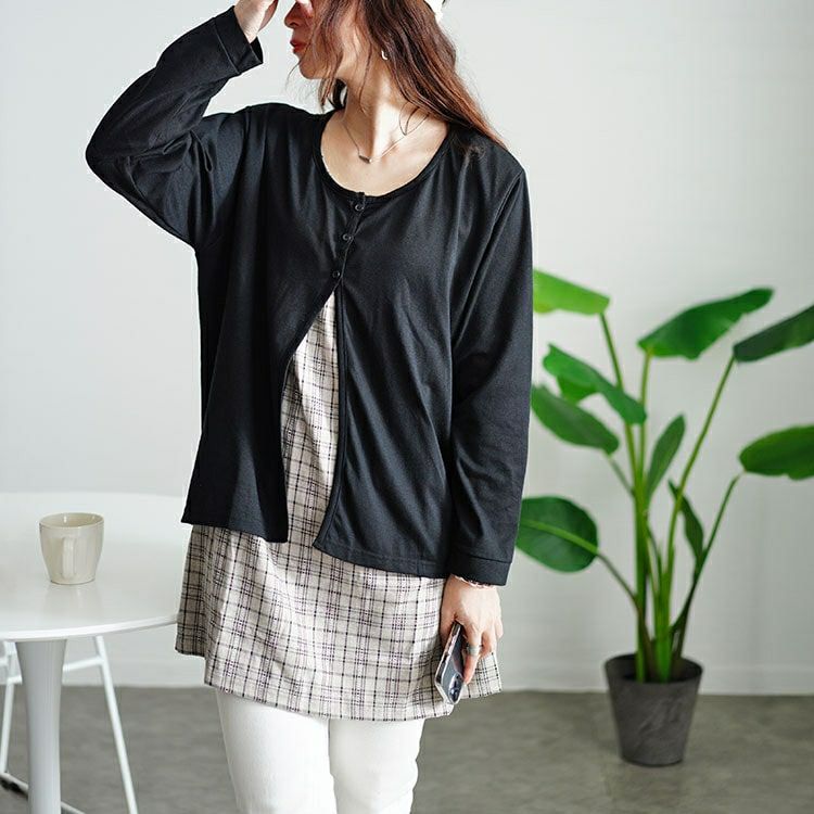 大きいサイズ レディース フェイクレイヤードチェックプルオーバー　cast-5546028