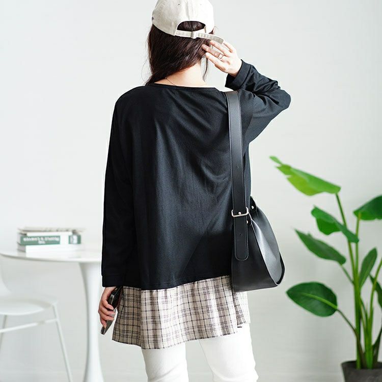 大きいサイズ レディース フェイクレイヤードチェックプルオーバー　cast-5546028