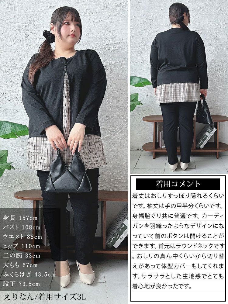 大きいサイズ レディース フェイクレイヤードチェックプルオーバー　cast-5546028