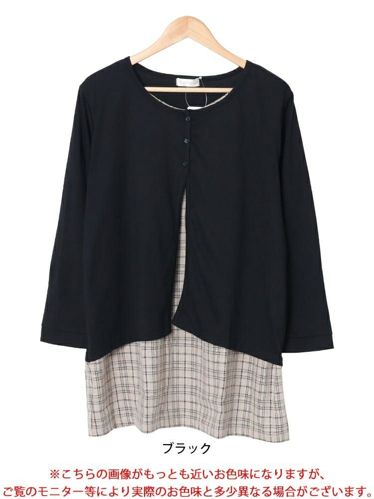 大きいサイズ レディース フェイクレイヤードチェックプルオーバー　cast-5546028