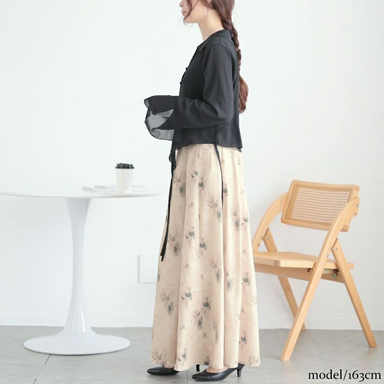 大きいサイズ レディース フレア袖シャツ＆花柄ガウチョパンツ　goldy-1583