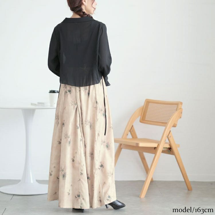 大きいサイズ レディース フレア袖シャツ＆花柄ガウチョパンツ　goldy-1583