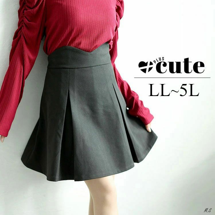 大きいサイズ レディース Vウエストパンツ裏地プリーツミニスカート　goldy-1595