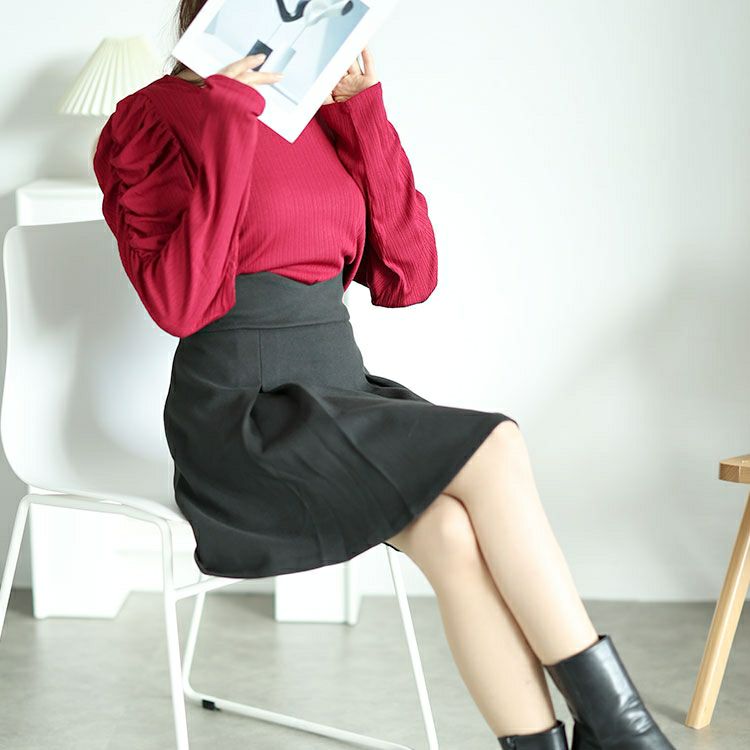 大きいサイズ レディース Vウエストパンツ裏地プリーツミニスカート　goldy-1595