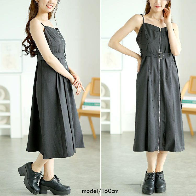 大きいサイズ レディース ノーカラーショート丈ジャケット＆ベルト付きキャミワンピ　goldy-1593