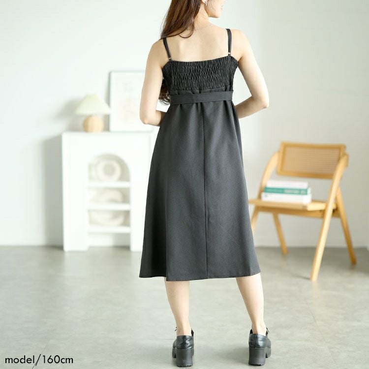 大きいサイズ レディース ノーカラーショート丈ジャケット＆ベルト付きキャミワンピ　goldy-1593