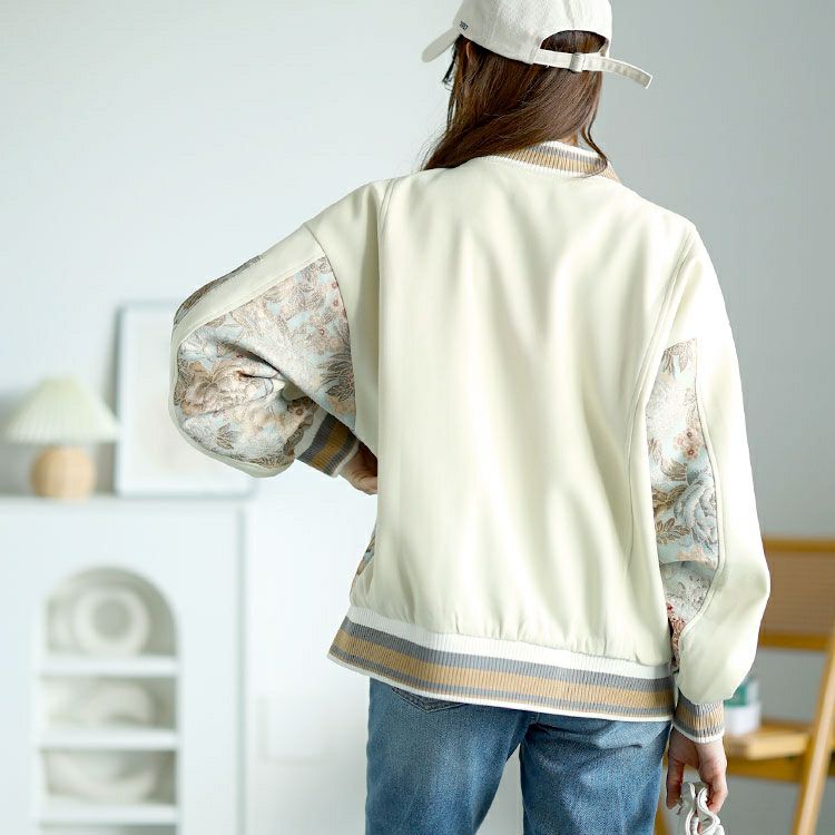 大きいサイズ レディース 花柄切替えブルゾン　goldy-1591