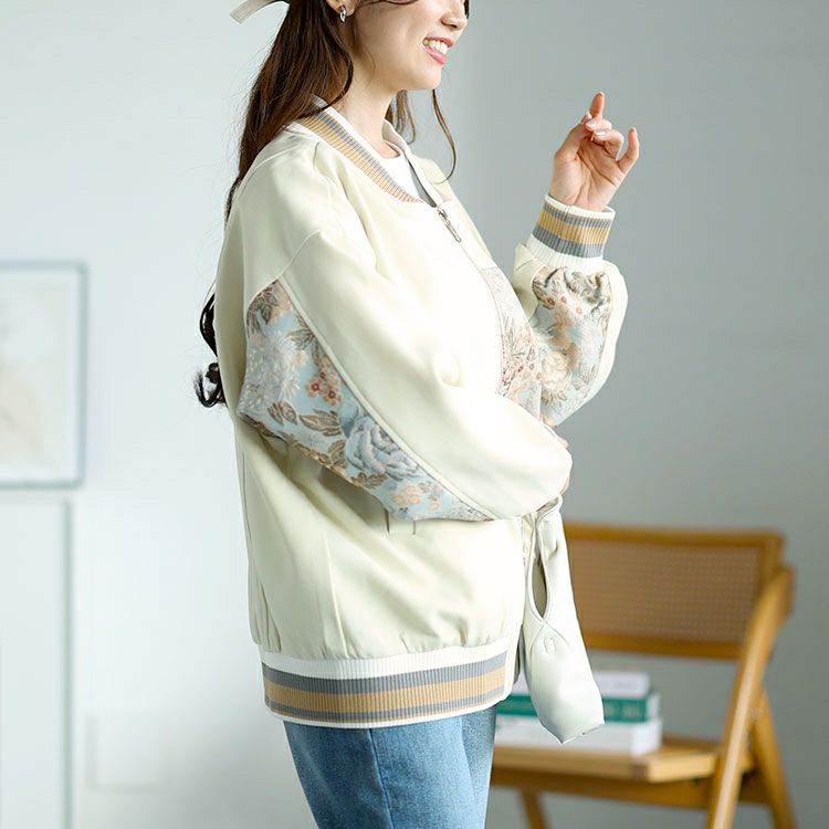 大きいサイズ レディース 花柄切替えブルゾン　goldy-1591