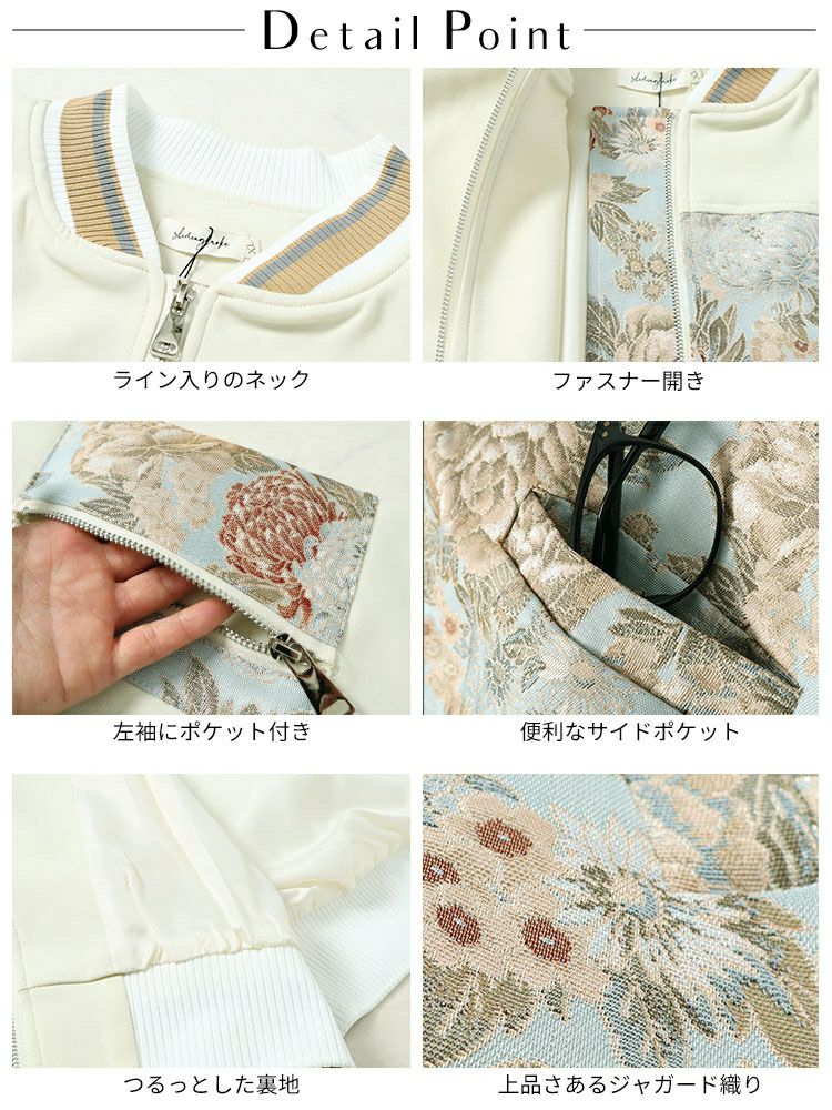 大きいサイズ レディース 花柄切替えブルゾン　goldy-1591
