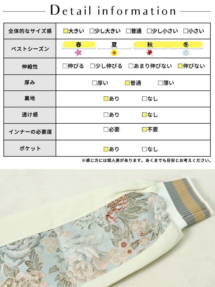 大きいサイズ レディース 花柄切替えブルゾン　goldy-1591