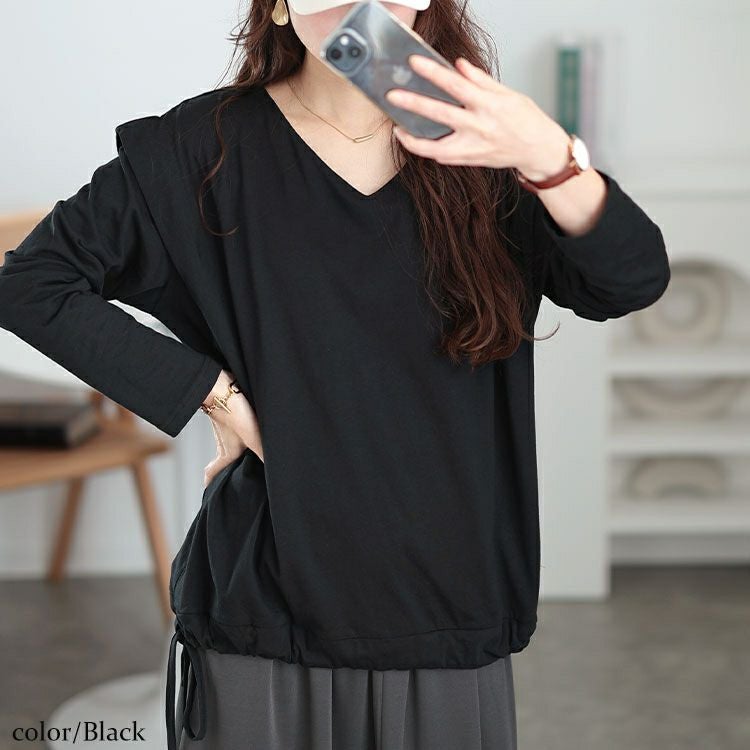 大きいサイズ レディース 肩タック裾ドロストコットンカットソー　wk-0480 【メール便可】