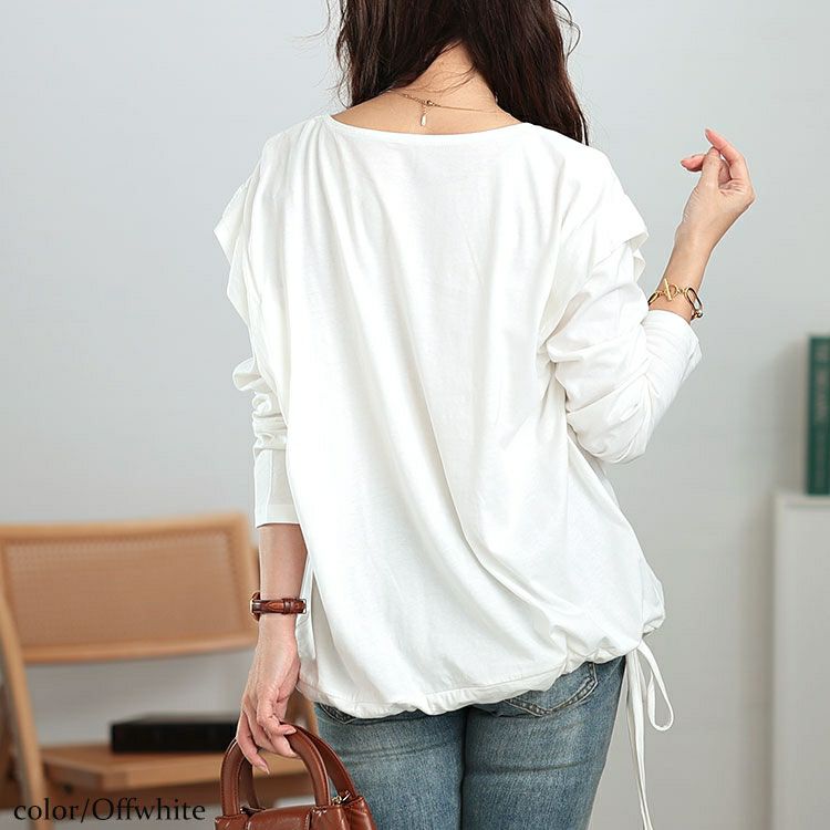 大きいサイズ レディース 肩タック裾ドロストコットンカットソー　wk-0480 【メール便可】