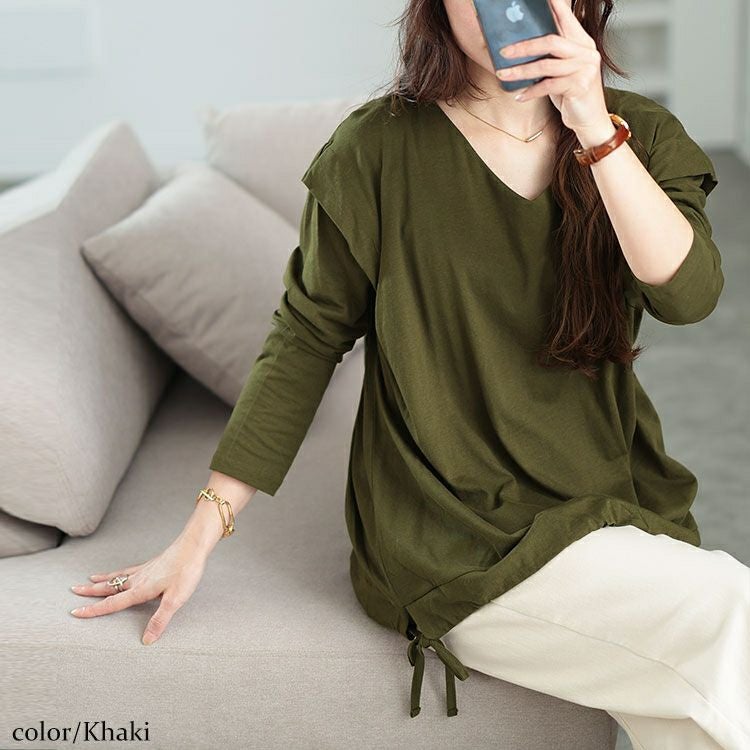 大きいサイズ レディース 肩タック裾ドロストコットンカットソー　wk-0480 【メール便可】