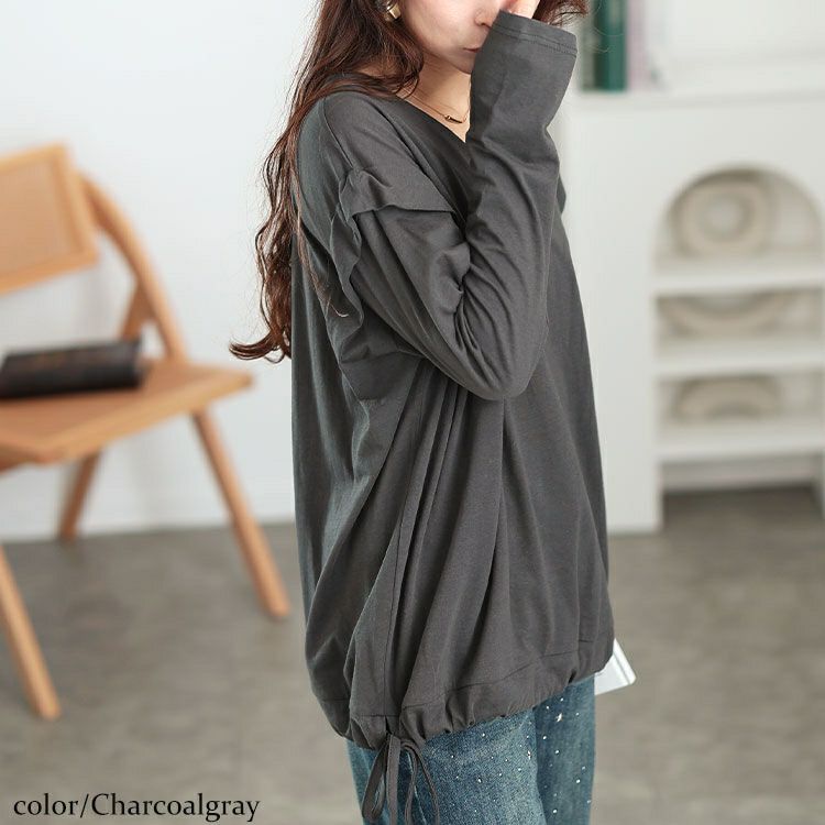 大きいサイズ レディース 肩タック裾ドロストコットンカットソー　wk-0480 【メール便可】