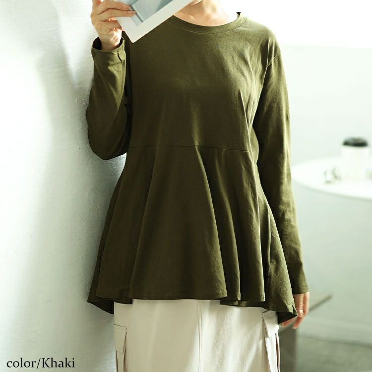 大きいサイズ レディース ラウンドネックペプラムコットンカットソー　wk-0479 【メール便可】