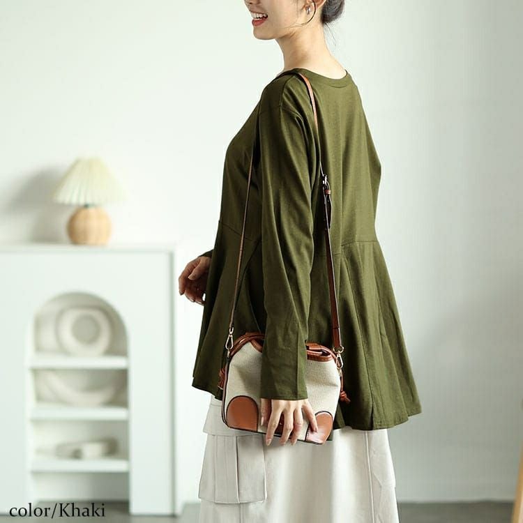 大きいサイズ レディース ラウンドネックペプラムコットンカットソー　wk-0479 【メール便可】