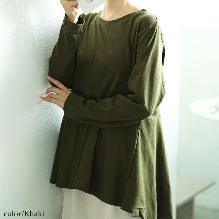 大きいサイズ レディース ラウンドネックペプラムコットンカットソー　wk-0479 【メール便可】