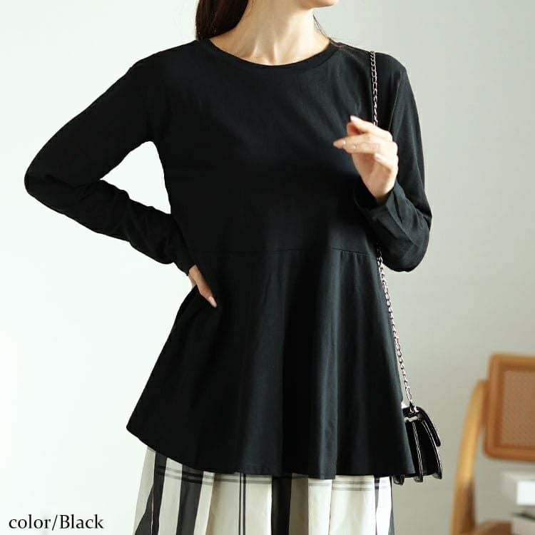 大きいサイズ レディース ラウンドネックペプラムコットンカットソー　wk-0479 【メール便可】