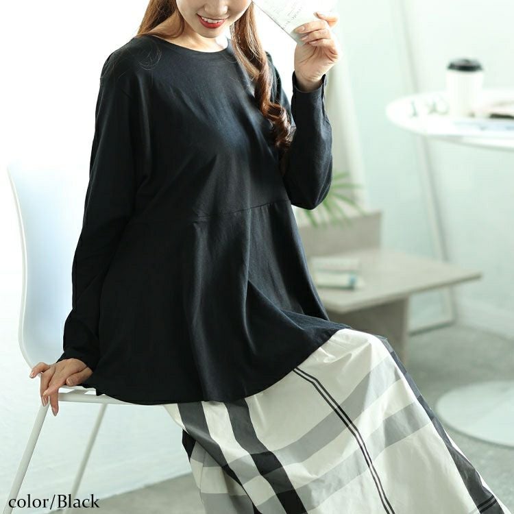 大きいサイズ レディース ラウンドネックペプラムコットンカットソー　wk-0479 【メール便可】