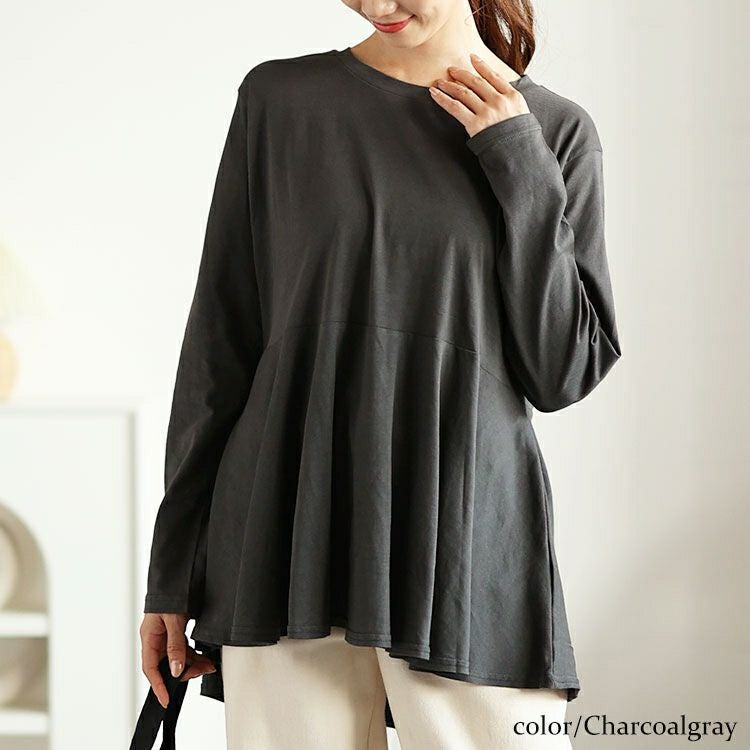 大きいサイズ レディース ラウンドネックペプラムコットンカットソー　wk-0479 【メール便可】