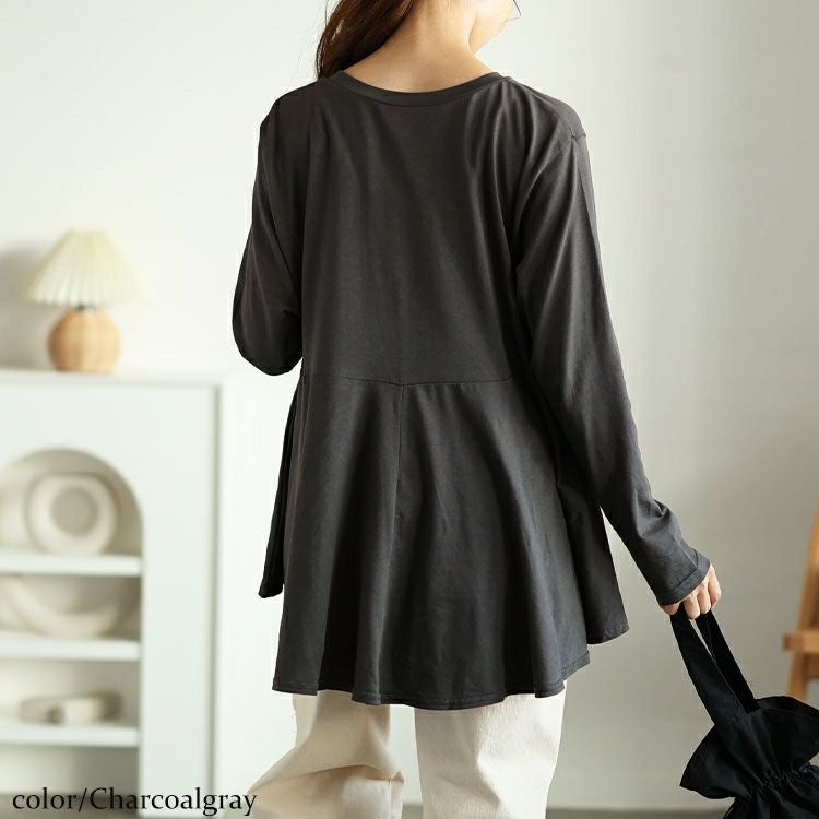 大きいサイズ レディース ラウンドネックペプラムコットンカットソー　wk-0479 【メール便可】