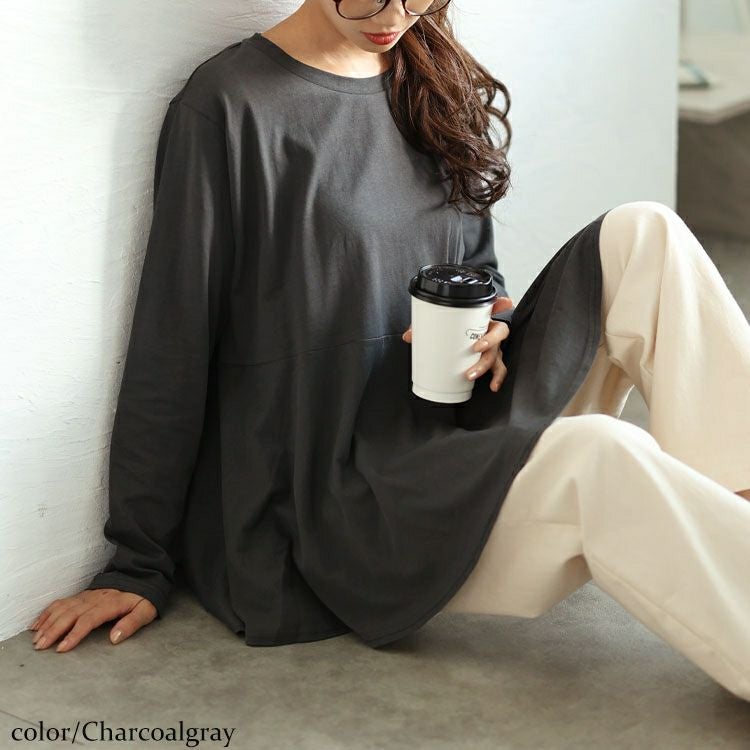 大きいサイズ レディース ラウンドネックペプラムコットンカットソー　wk-0479 【メール便可】