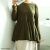 大きいサイズ レディース ラウンドネックペプラムコットンカットソー　wk-0479 【メール便可】 カーキ