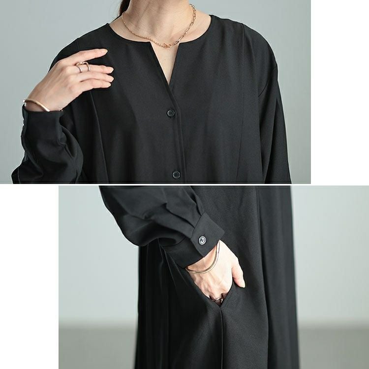 大きいサイズ レディース バックプリーツキーネックシャツワンピース　maru-30066