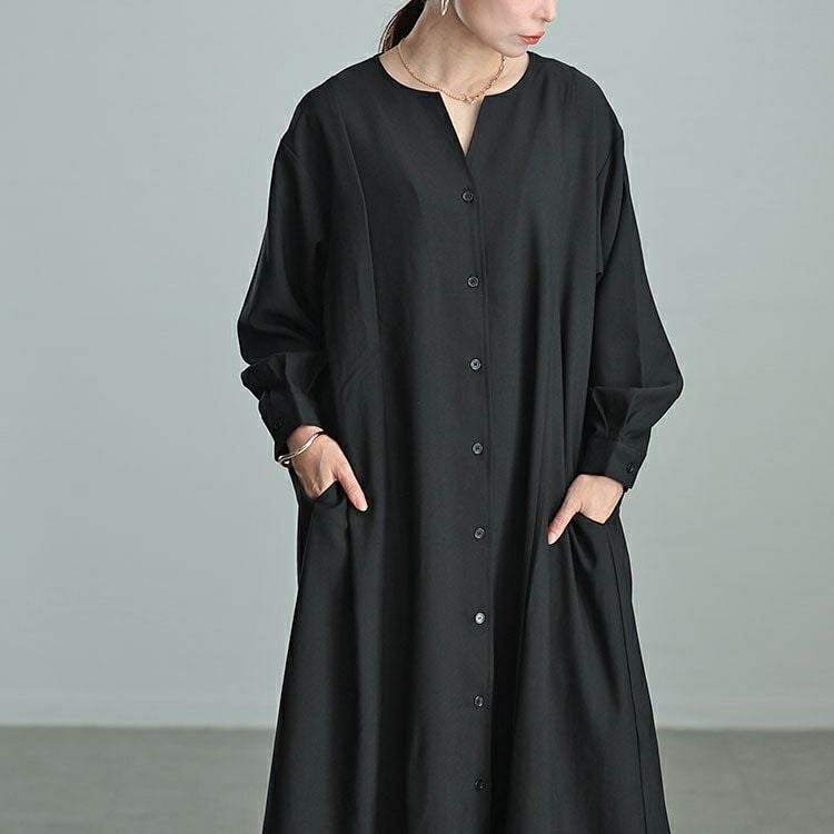 大きいサイズ レディース バックプリーツキーネックシャツワンピース　maru-30066