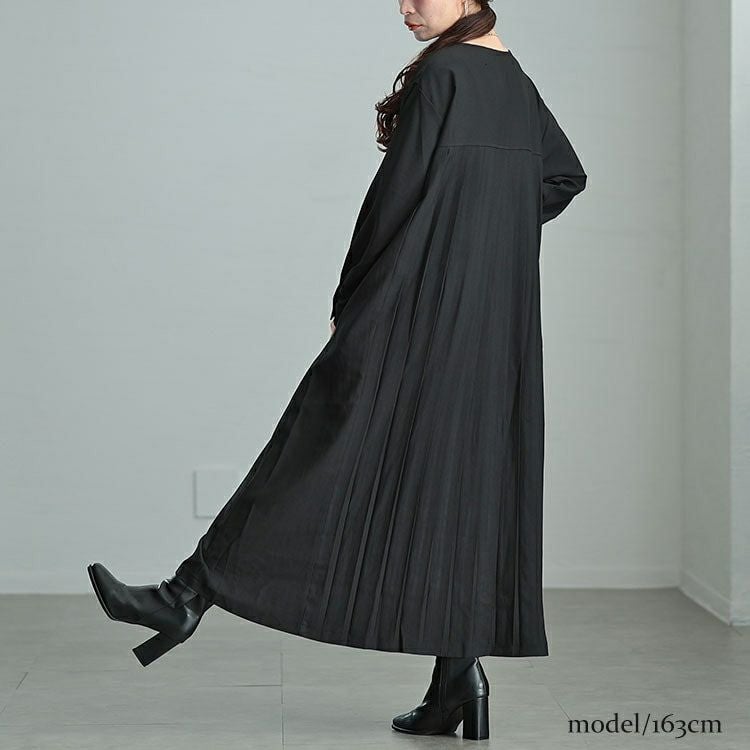 大きいサイズ レディース バックプリーツキーネックシャツワンピース　maru-30066