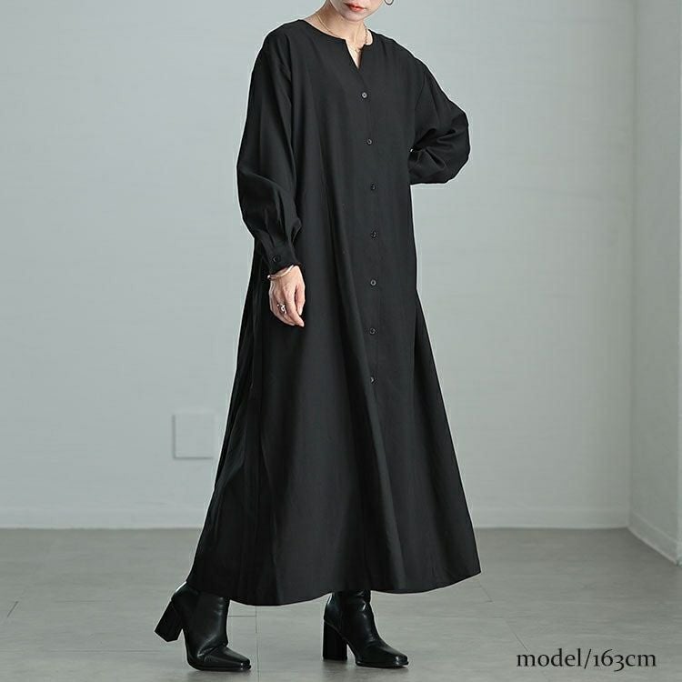 大きいサイズ レディース バックプリーツキーネックシャツワンピース　maru-30066