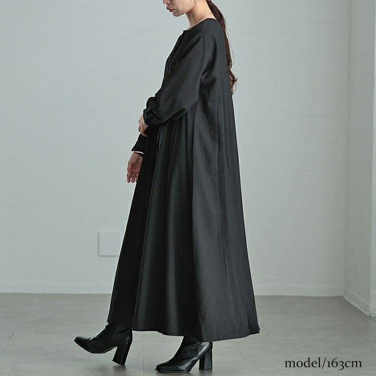 大きいサイズ レディース バックプリーツキーネックシャツワンピース　maru-30066