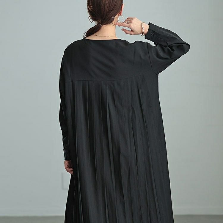 大きいサイズ レディース バックプリーツキーネックシャツワンピース　maru-30066