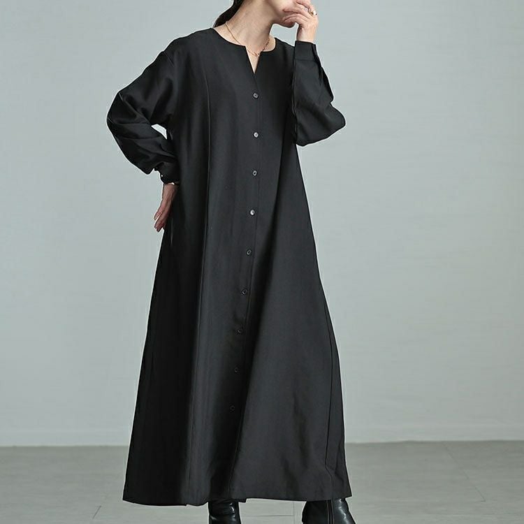 大きいサイズ レディース バックプリーツキーネックシャツワンピース　maru-30066