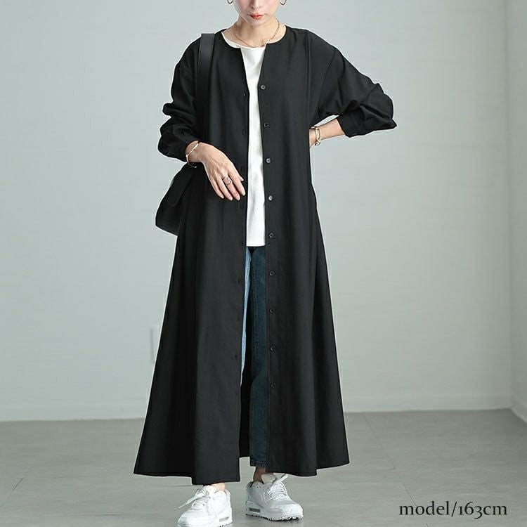 大きいサイズ レディース バックプリーツキーネックシャツワンピース　maru-30066