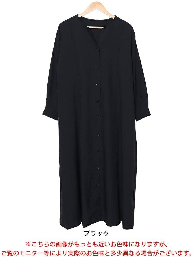 大きいサイズ レディース バックプリーツキーネックシャツワンピース　maru-30066