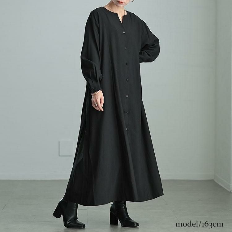 大きいサイズ レディース バックプリーツキーネックシャツワンピース　maru-30066 ブラック