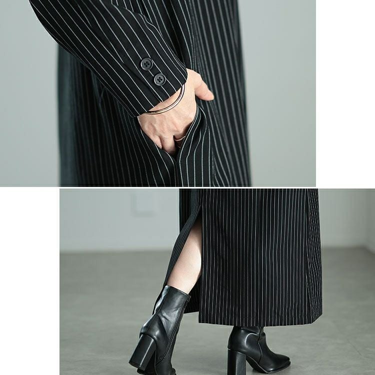 大きいサイズ レディース 重ね着風ピンストライプスリットワンピース　maru-30065