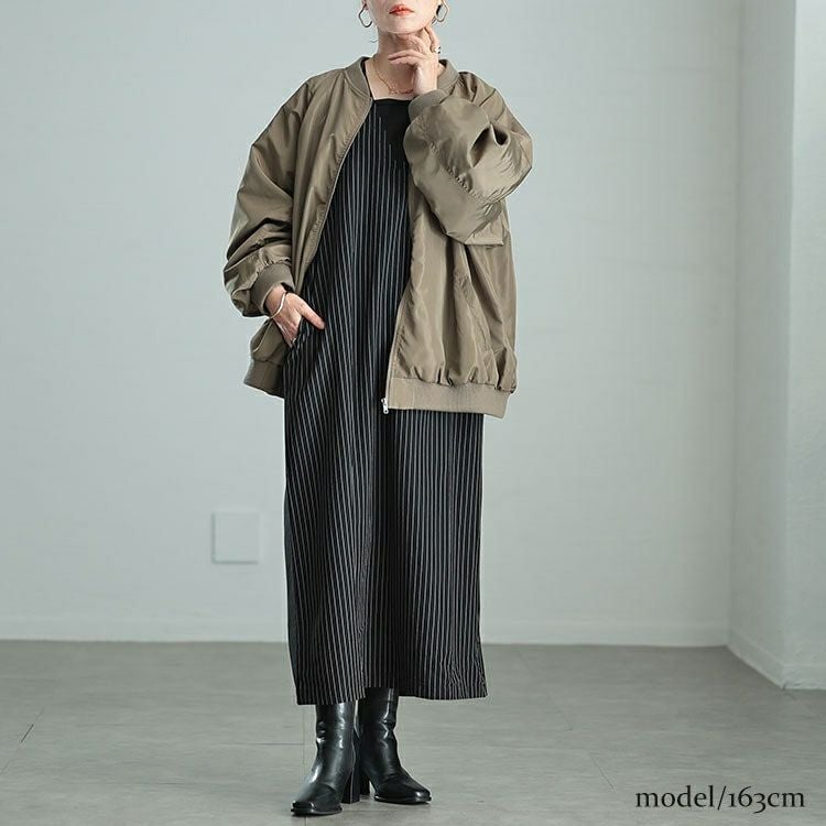 大きいサイズ レディース 重ね着風ピンストライプスリットワンピース　maru-30065