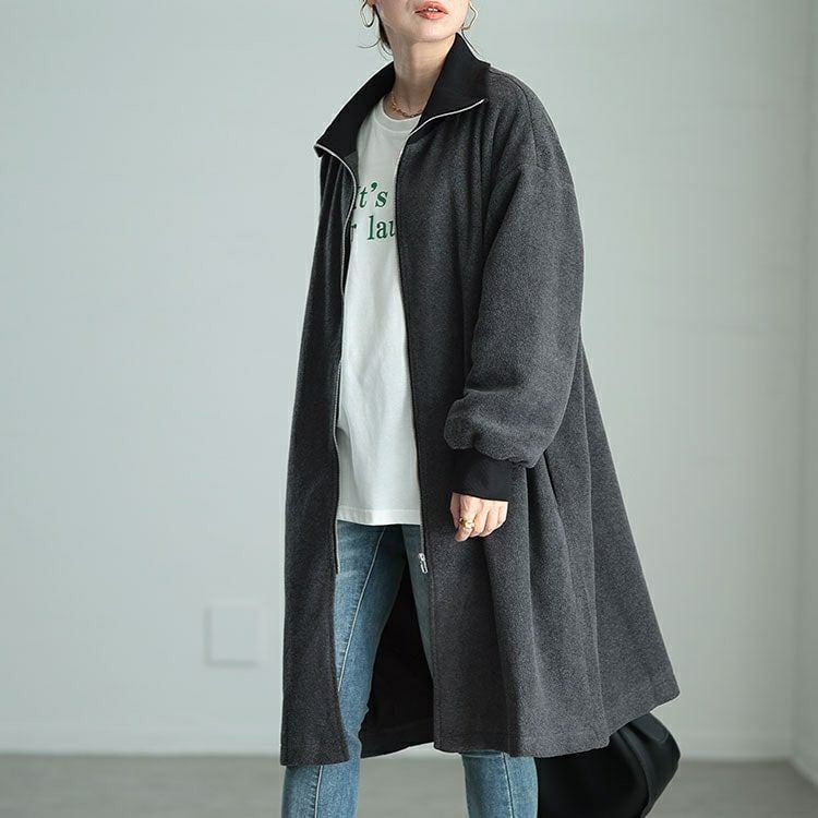 大きいサイズ レディース リブハイネックフリースZIPハーフコート　maru-30069